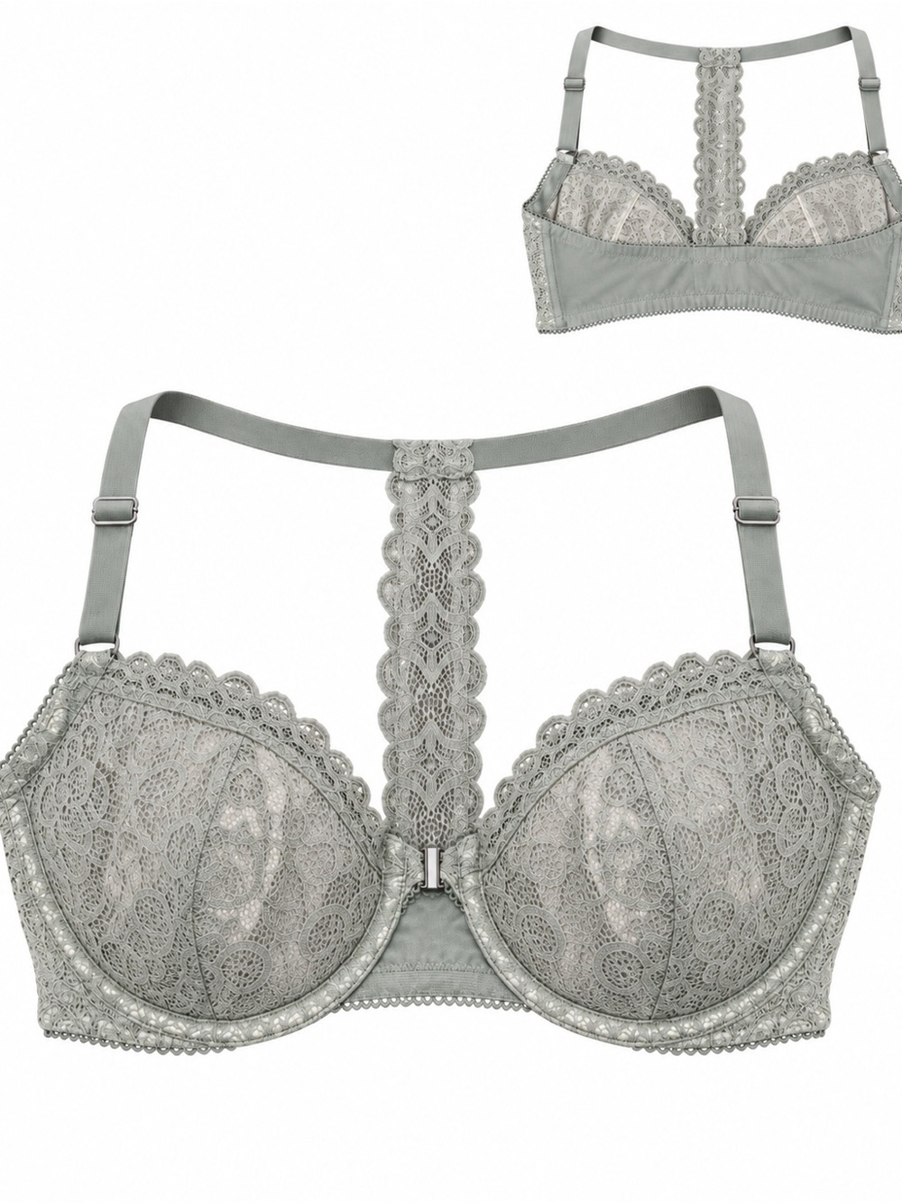 Victoria’s Secret Dream Angels Unlined Demi Bra 36DD Sage Green Lace T-Back